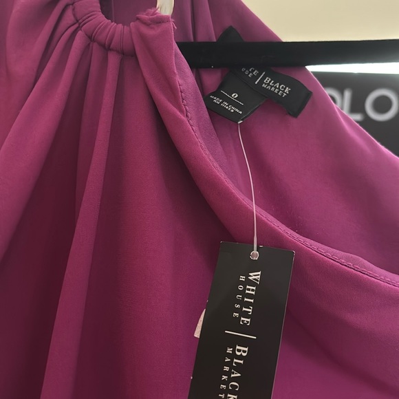 White House Black Market Fuchsia Pink Peekaboo One Shoulder Dress Size 0 NWT - Picture 5 of 8